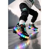 Slipcat Unisex Çocuk, Işıklı, Spor Ayakkabı, Akıllı Bağcıklı, Çıkarılabilir Patenli Sneaker - Siyah - Oranj