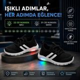 Slipcat Unisex Çocuk Işıklı Spor Ayakkabı Rahat Günlük Sneaker - Beyaz - Siyah