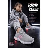 Slipcat Unisex Çocuk Işıklı Spor Ayakkabı Rahat Günlük Sneaker - Gri - Pudra