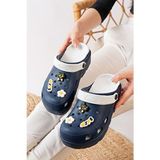 Slipcat Unisex Deniz Sabo Sandalet Doktor Hemşire İçin Konforlu ve Dayanıklı Özellikler - Lacivert - Beyaz