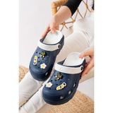 Slipcat Unisex Sandalet Kaymaz Taban ve Havalandırma Özellikleriyle Kadın - Lacivert - Beyaz