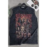 Slipknot Antennas To Hell Yazılı Yıkamalı Kolsuz Tişört, Unisex Rock Band Temalı Sıfır Kol Atlet - Siyah - 2XL