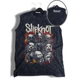 Slipknot Skull Ense Baskılı Yıkamalı Kolsuz Tişört, Unisex Rock Band Temalı Sıfır Kol Retro Atlet - Siyah