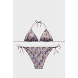 SLIPSTOP Inna Kolay Kuruyan Uv Korumalı Desenli Bikini, M, SM22140039, PEMBE-MAVİ, Kadın