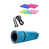 Slipt 14 mm Pilates Kamp Matı Pvc Atlama Ipi Plates Egzersiz Direnç Lastiği 3^lü Pilates Seti Mavi