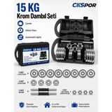 Slipt Ckspor 15 kg Krom Dambıl Seti Çantalı Döküm Plaka Ağırlık Seti
