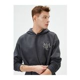 Slogan Baskılı Hoodie Rahat Kesim Kanguru Cepli