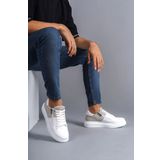 SLW155 Warrior Bağcıklı ve Fermuarlı Cilt Süet Erkek Günlük Sneaker Ayakkabı BT Beyaz/Gri