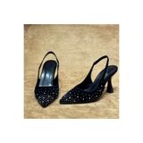 SM SHOES ✨ Siyah Taşlı İnce Topuklu Slingback Ayakkabı – Zarif ve Şık Gece Stili ✨