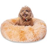 SM4BED Sakinleştirici Köpek Yatağı, Küçük Orta Boy Köpekler için Kediler, 23" Yuvarlak Anti-Anksiyete Sıcak Kabarık Peluş Suni Kürk Yatak, Yumuşak Kaymaz Donut Yıkanabilir Evcil Hayvan Yatağı, 30