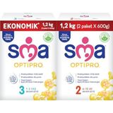 SMA Optipro 3, 1-3 Yaş Devam Sütü, 1.2 kg (2 x 600 g) ve SMA Optipro 2, 6-12 Ay Bebek Sütü, 1.2 kg (2 x 600 g)