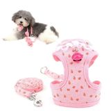 SMALLLEE_LUCKY_STORE Dantel Çan Kız Küçük Köpek Koşum Takımı ve Kurşun Seti Yürüyüş Kaçış Korumalı Çekmez Yumuşak File Dolgulu Ayarlanabilir Kedi Yavrusu Yorkie Chihuahua için, Pembe Çilek, S