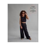 SmallTouch Kız Çocuk İçi Astarlı Crop ve Bol Paça Pantolon Siyah İkili Keten Takım