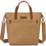 Smart Bags Camel Kadın Omuz Çantası Kanvas Kumaş Hakiki Deri Detaylı Uzun Askılı - Standart
