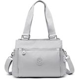 Smart Bags Orta Boy Çok Cepli Su Geçirmez Hafif Krınkıl Kumaş Kadın Omuz Çantası Buz Gri