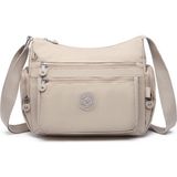 Smart Bags Orta Boy Çok Cepli Su Geçirmez Krınkıl Kumaş Kadın Omuz Çantası Bej
