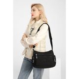 Smart Bags Orta Boy Çok Cepli Su Geçirmez Krınkıl Kumaş Kadın Omuz Çantası Siyah