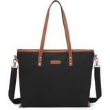 Smart Bags Siyah Kadın Omuz Çantası Büyük Boy Kanvas Kumaş Hakiki Deri Detaylı - Standart