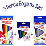 Smart Kids 3'lü Boyama Seti 12'Li Pastel Boya, Kuru Boya Kalemi ve Keçeli Boya Kalemi Çocuklar İçin