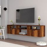 Smart Mobilya Tuna 2 Kapaklı Raflı 160 cm Duvara Monte Tv Ünitesi - Barok - Barok - Ceviz