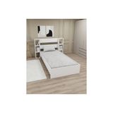 Smart Raflı Kitaplıklı Tek Kişilik Karyola, Beyaz, 90X190