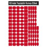 Smartad Kırmızı 105 Adet Yazılabilir Etiket , Kavanoz Sticker , Farklı Şekil Ve Farklı Boyutlarda Kırmızı