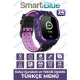 smartblue Sim Kartlı, Konum Takipli, Sos Acil Arama ve Imei Kayıtlı Akıllı Çocuk Takip Saati - Mor