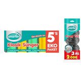 Smarter Klasik Bulaşık Süngeri 5'li + Ovma Teli 3'lü - Yeşil
