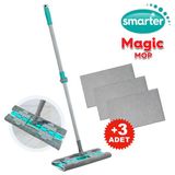 Smarter Magıc Mop + 3 Yedek Mop Paspas Mandallı Yer Yüzey Temizlik Havlusu Bezi Uyumlu