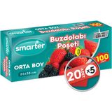 Smarter Orta Boy Buzdolabı Poşeti 100 Adet 24x38 cm Şeffaf Özellikli Yüksek Performans