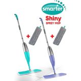 Smarter Shiny Sprey Mop Very Peri-Yeşil 2'li + Yedek Mop Bez 2'li Temizlik Seti