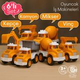 Smartfox Çek Bırak 6'lı İş Makineleri Seti - Eğitici Kepçe Kamyon Vinç Mikser 3+ Yaş Uyumlu