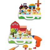 Smartfox Pilli Oyuncak Matkap ve Tamir Çantası 340 Parça Çiftlik Temalı 3D Puzzle Eğitici Erkek Çocuk Seti
