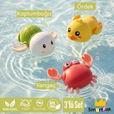 SmartFox Yüzen 3’lü Su Oyuncağı Banyo Arkadaşı-Ördek, Kaplumbağa ve Yengeç Kurmalı Banyo Oyuncakları - 3 Adet - Renkli