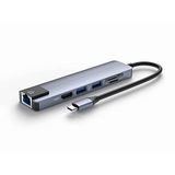 Smartgift 6 Port USB Hub 3.0 Type C giriş Ethernet/HDMI Dönüştürücü Çoklayıcı Çoğaltıcı (GRİ)