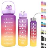 Smartizi 3'lü Motivasyonel Matara Seti - Özel Renk Geçişli Tasarım 2 L + 900 ml + 300 ml Su Şişesi Takımı