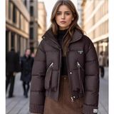 Smartjest Kadın Kısa Şişme Parlak, Triko Ribanalı Mont.f4 - Kahve - XL