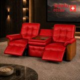 Smarto Relax Berlin 3’lü Orta Konsollu Bardaklıklı Yatar Ayak Uzatmalı Ergonomik Deri Sinema TV Koltuğu - Kırmızı