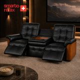 Smarto Relax Berlin 3’lü Tv Koltuğu Orta Konsollu Bardaklıklı Deri Yatan Ayak Uzatmalı Ergonomik Sinema Koltuğu - Siyah