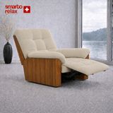 Smarto Relax Porto TV Koltuğu Elektrikli Masajlı Isıtmalı Döner Sallanan Ahşap Yan Panelli Polyester Kumaş Baba Koltuğu - Ekru