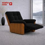 Smarto Relax Porto TV Koltuğu Elektrikli Masajlı Isıtmalı Döner Sallanan Ahşap Yan Panelli Polyester Kumaş Baba Koltuğu - Siyah