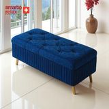 Smarto Relax Swiss Style puf , Appenzell KapitoneSandıklı Puf, Babyface Kaplama, 100x40x45 cm, Ahşap Ayaklı ,Sandıklı Dekoratif Puf (Lacivert)