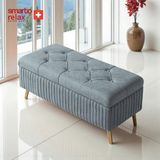 Smarto Relax Swiss Style puf , Appenzell KapitoneSandıklı Puf, Babyface Kaplama, 100x40x45 cm, Ahşap Ayaklı ,Sandıklı Dekoratif Puf(Gri)