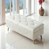 Smarto Relax Swiss Style puf , Appenzell KapitoneSandıklı Puf, Babyface Kaplama, 110x40x45 cm, Ahşap Ayaklı ,Sandıklı Dekoratif Puf(Bej)