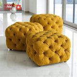 Smarto Relax Swiss Style Puf Zinal Ayaksız Kapitoneli Kare 45x45 cm baby face Dekoratif Kapitoneli Dekoratif puf (Sarı)