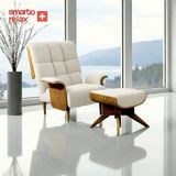 Smarto Relax Tv Koltuğu Berjer (Siyah_altin) – Genova Nova (Berjer + Puf), Döner Mekanizmalı, Ergonomik, Kadife/şönil Kumaş, Dekoratif Tekli Koltuk(Salon/oturma Odası) - Ekru - Ahşap