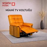 Smarto Relax TV Koltuğu Berlin Elektrikli, Döner, Sallanan Kontrol Panelli Sırt Dayanağı Kontrol Panelli Ergonomik Kırmızı Deri Dekoratif Baba Koltuğu - Kahverengi