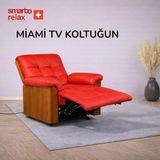 Smarto Relax TV Koltuğu Miami Elektrikli ,Döner, Sallanan Kontrol Panelli Masaj Panel Ergonomik Deri Dekoratif Baba Koltuğu - Kırmızı