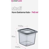 Smartware 6'Lı Set Skali Kare Saklama Kabı Antrasit 740 Ml