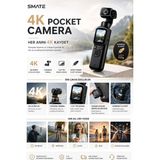 Smate 4K Pocket Camera Profesyonel Vlog Kamerası | Gimbal Özellikli Titreşim Önleyici | Otomatik Dönüş ve Yüz Takibi - Siyah